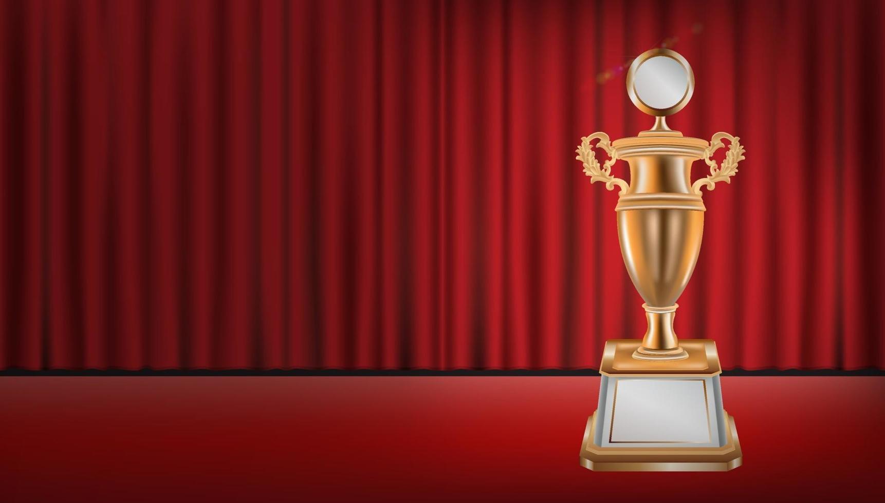 golden trophy with red curtain background vector