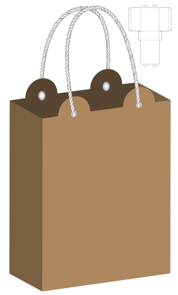 paper bag packaging die-cut and 3d bag mockup vector