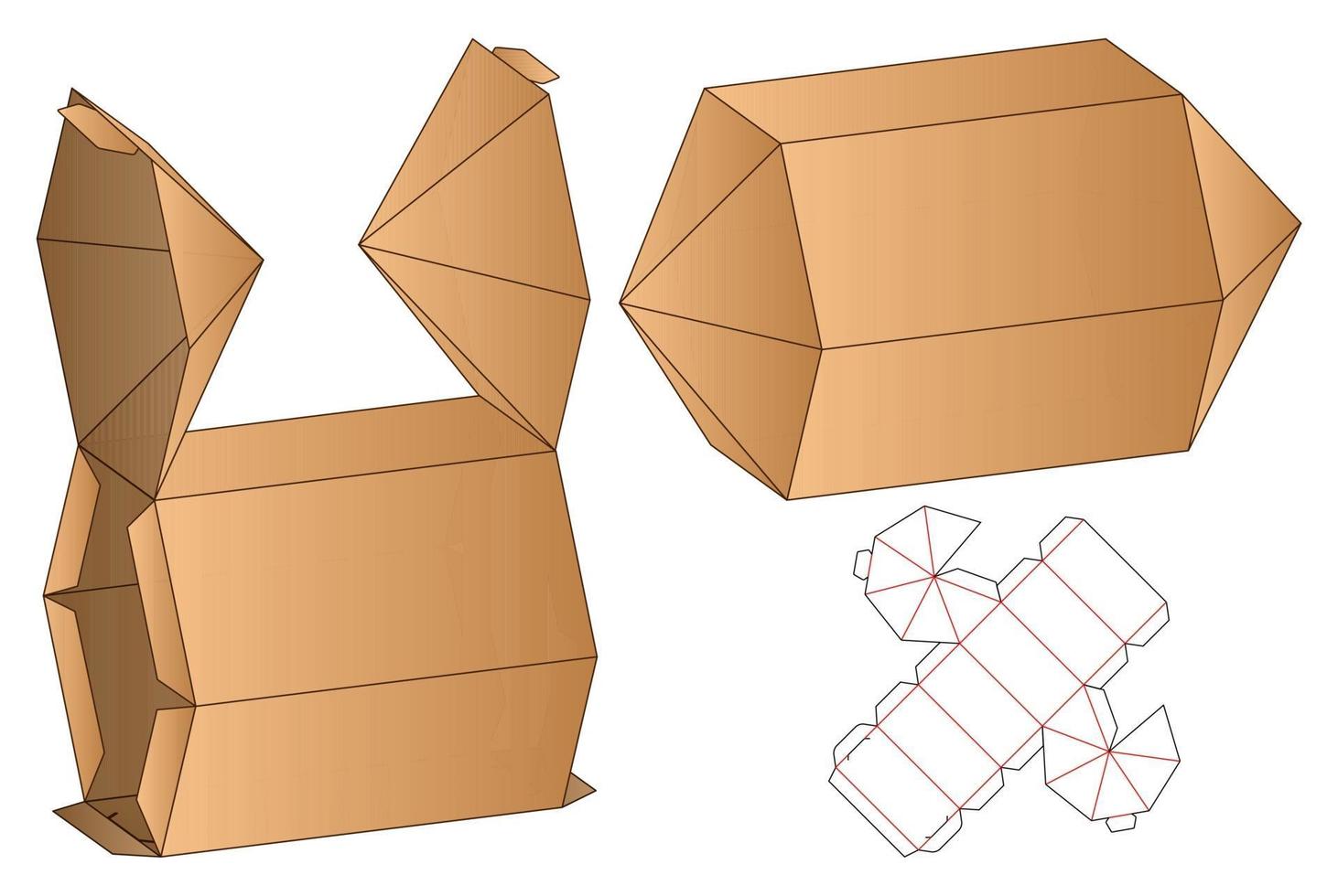 diseño de plantilla troquelada de embalaje de caja. Maqueta 3d vector