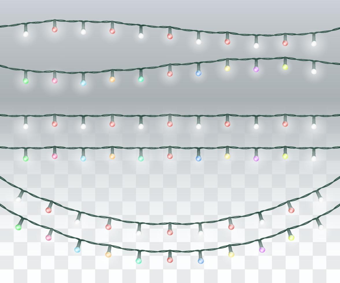 conjunto de luces navideñas de colores brillantes reales vector