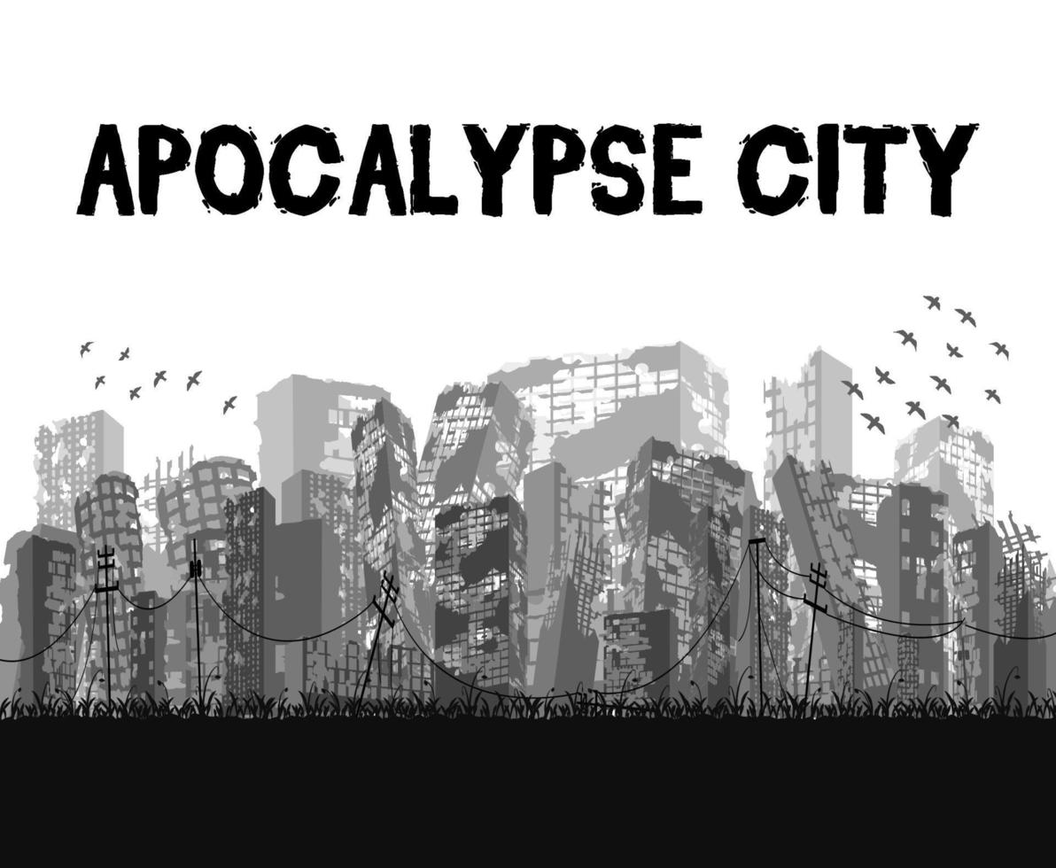 silhouette ruined apocalypse city building vector eps10