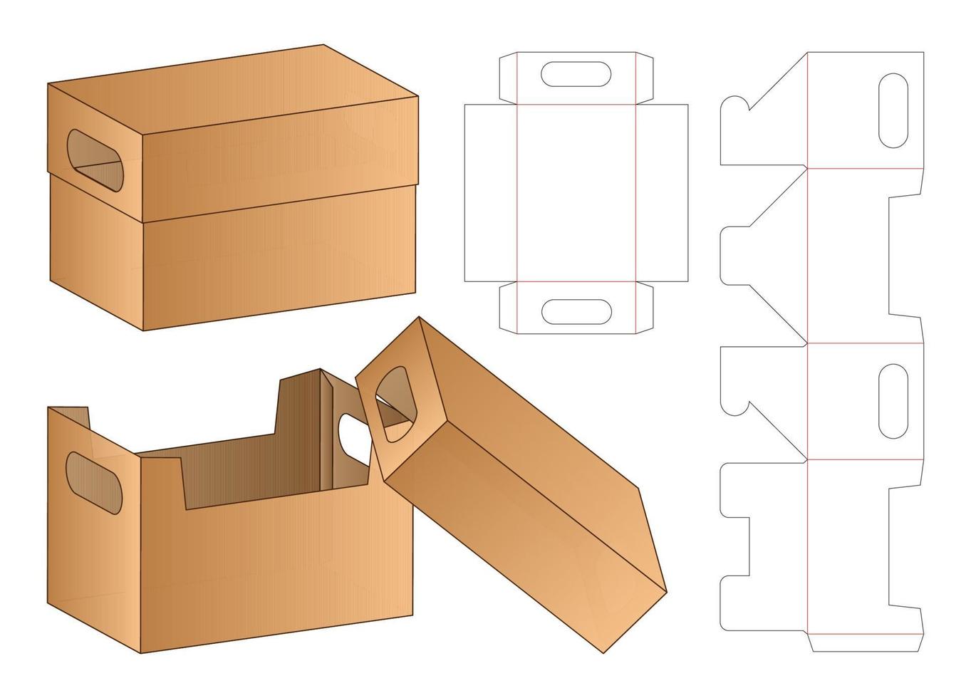 diseño de plantilla troquelada de embalaje de caja. Maqueta 3d vector