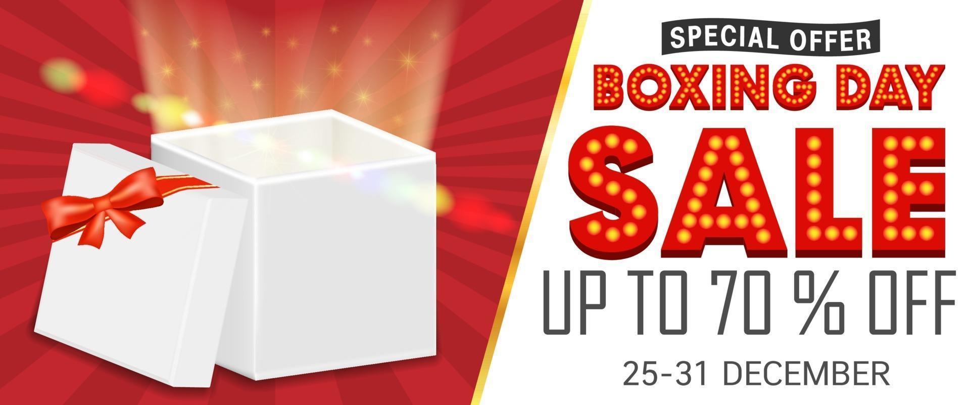 Boxing day sale with gift box open promote poster vector