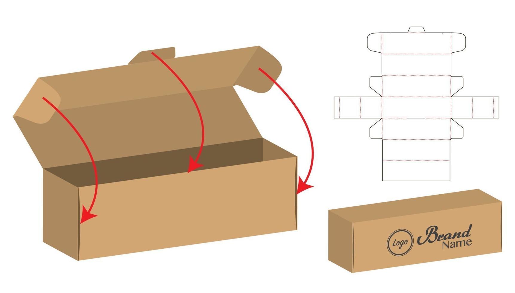 diseño de plantilla troquelada de embalaje de caja. Maqueta 3d vector