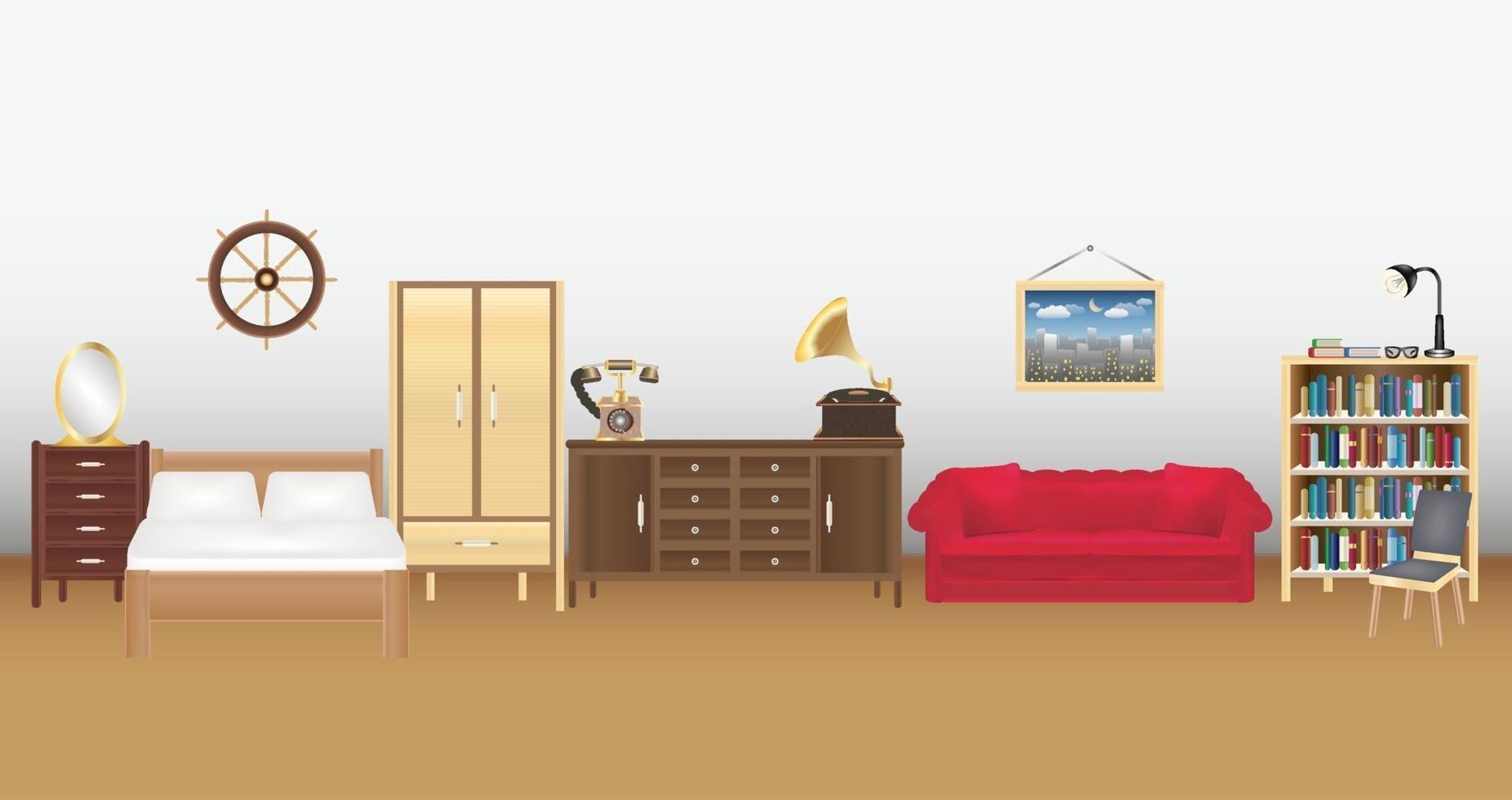 una habitación con muebles muchos muebles vector