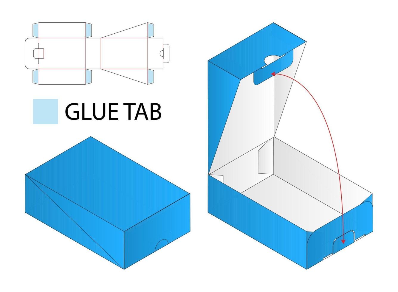 diseño de plantilla troquelada de embalaje de caja. Maqueta 3d vector