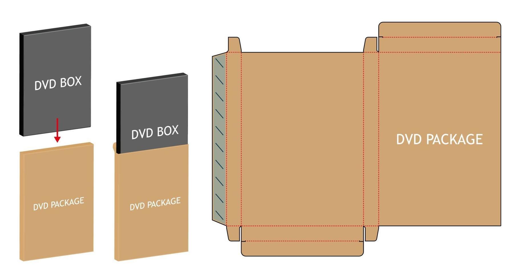 plantilla de línea troquelada de caja de embalaje de papel dvd vector