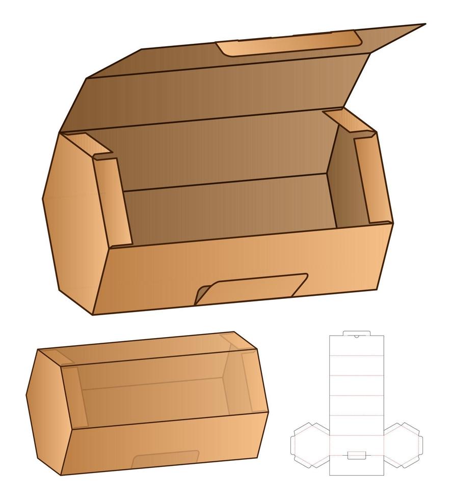 diseño de plantilla troquelada de embalaje de caja. Maqueta 3d vector