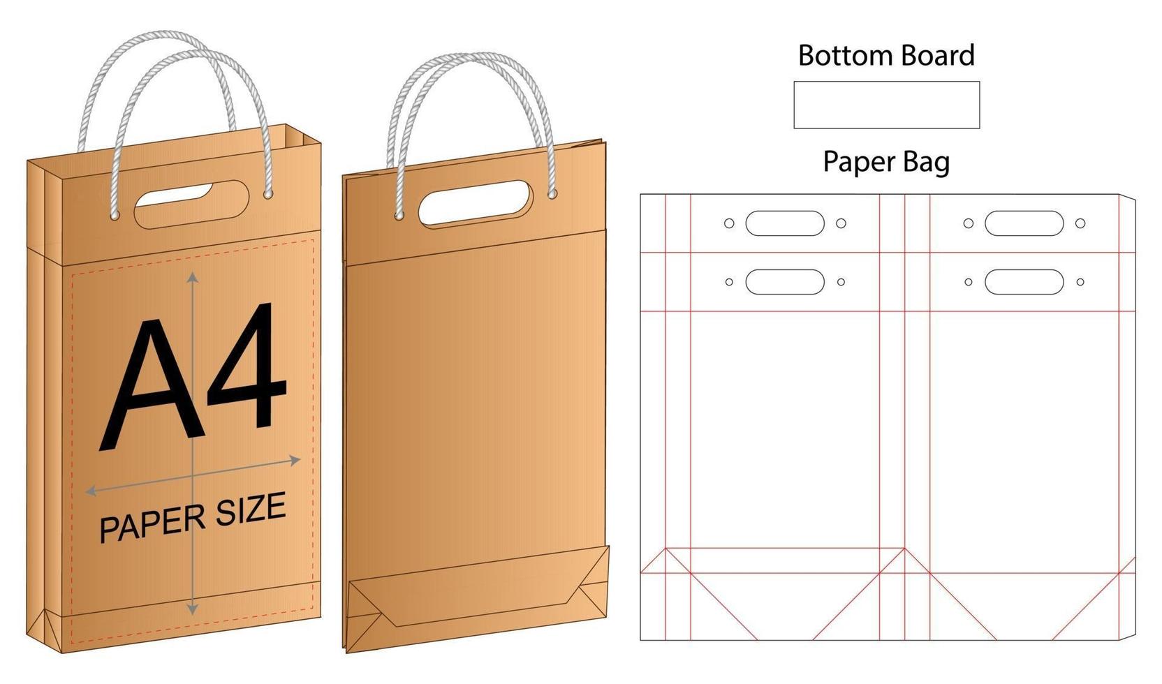 Paper Bag packaging die cut template design. 3d mock-up vector