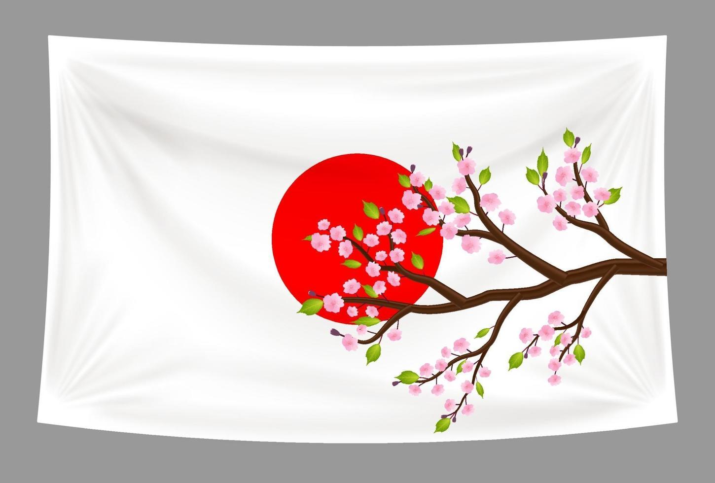 bandera de japón con rama de flor de cerezo de sakura vector