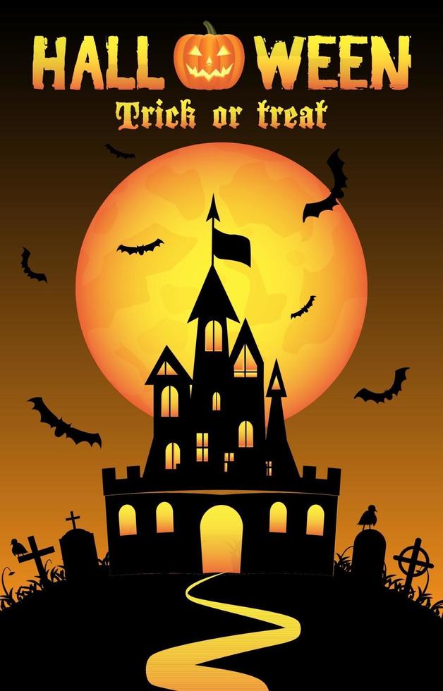 Halloween background with old castle in graveyard vector