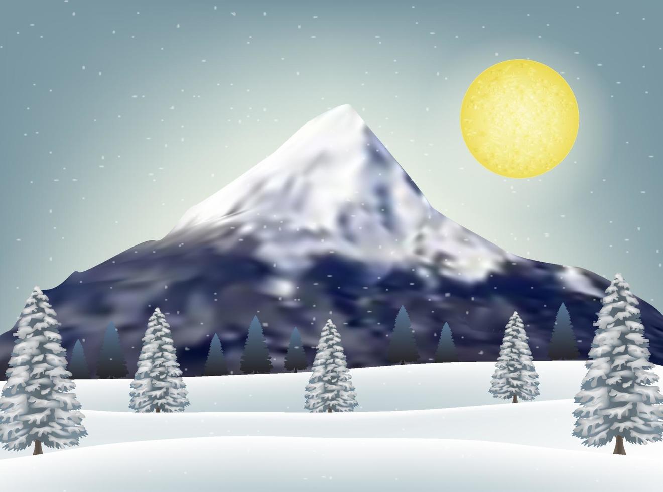 winter snow hill with big mountain background vector