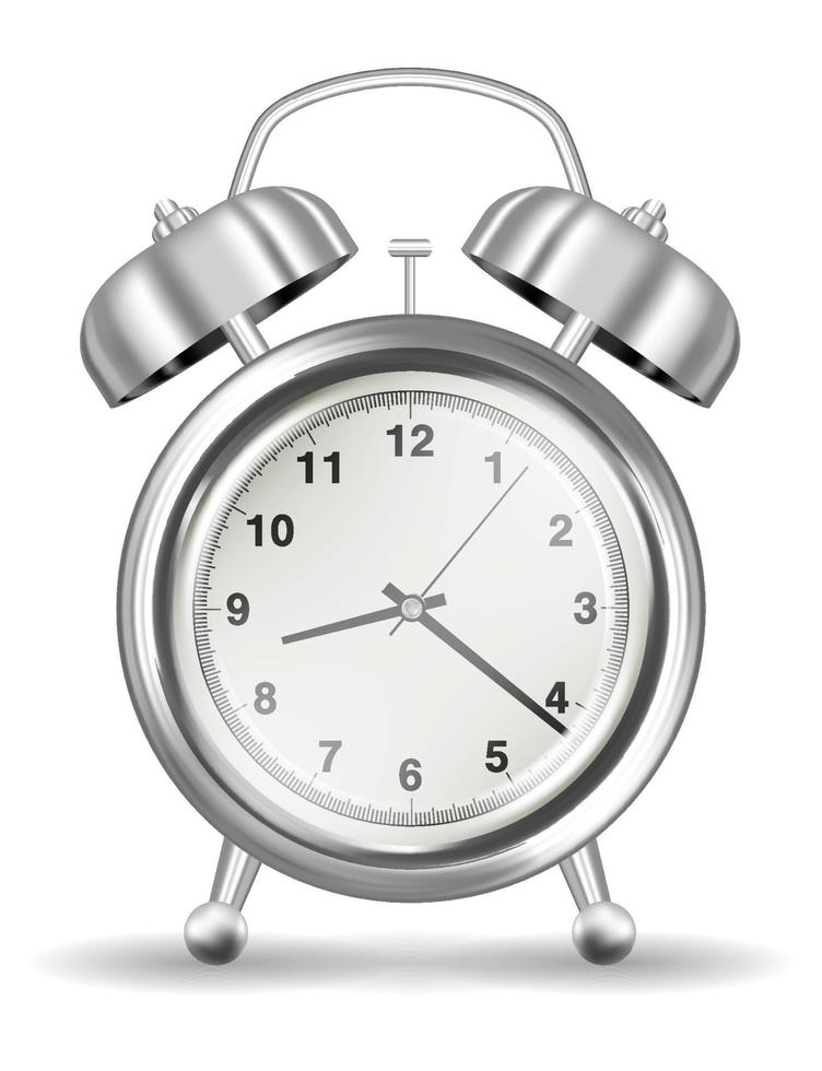 real silver alarm clock on a white background vector