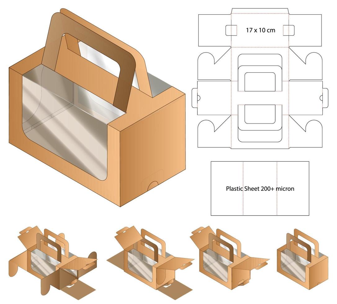 diseño de plantilla troquelada de embalaje de caja. Maqueta 3d vector