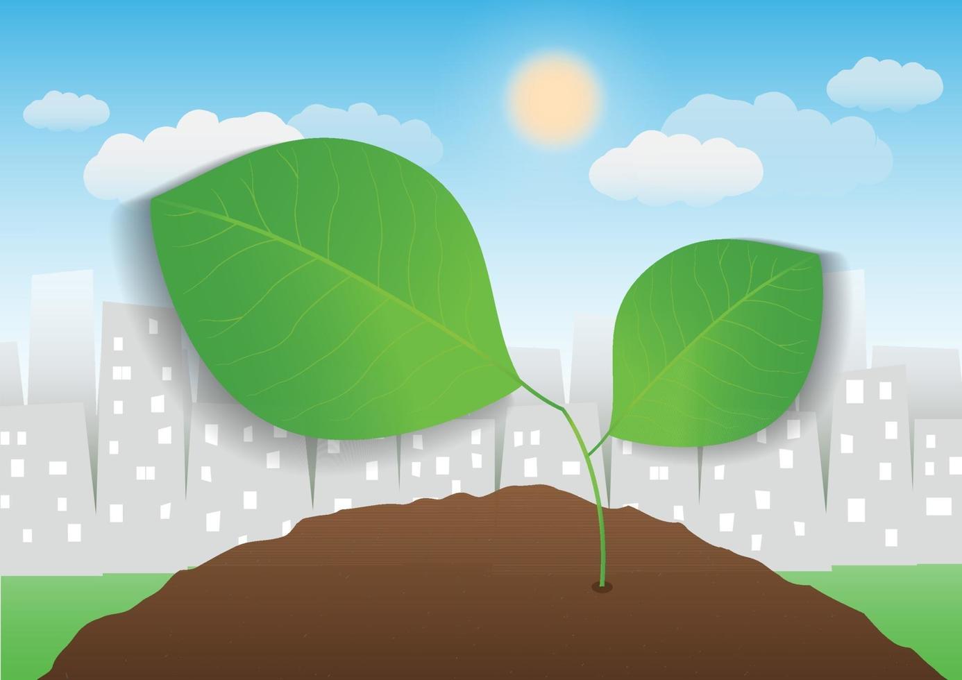 leaf with city background vector