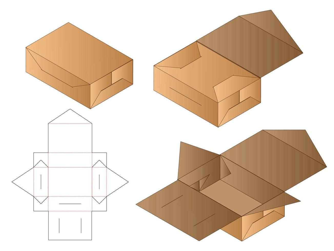 diseño de plantilla troquelada de embalaje de caja. Maqueta 3d vector