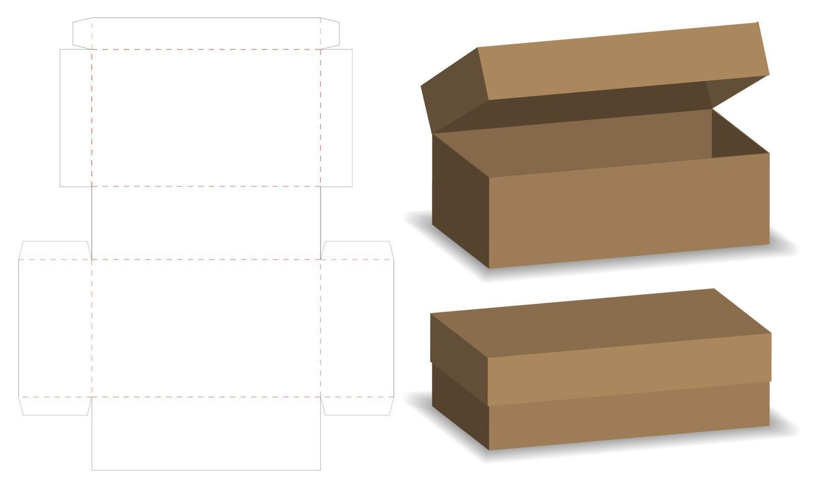 diseño de plantilla troquelada de embalaje de caja. Maqueta 3d vector