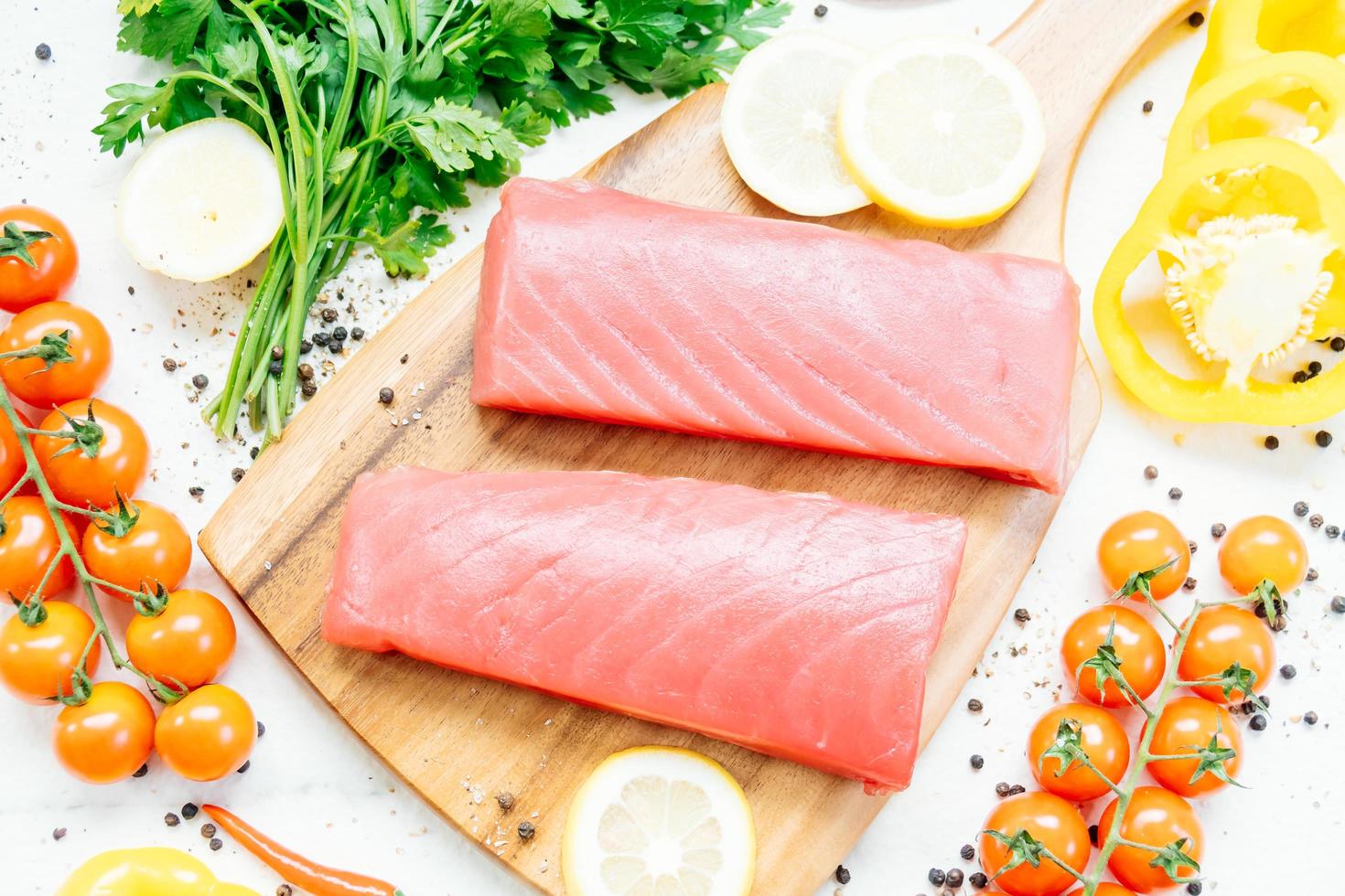 Raw tuna fish fillet meat photo