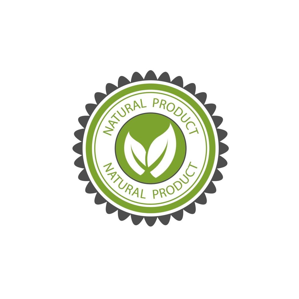 diseño vectorial de etiqueta de ecología de logotipo de producto natural verde.Hermoso patrón de círculo verde.Con dos hojas juntas. vector