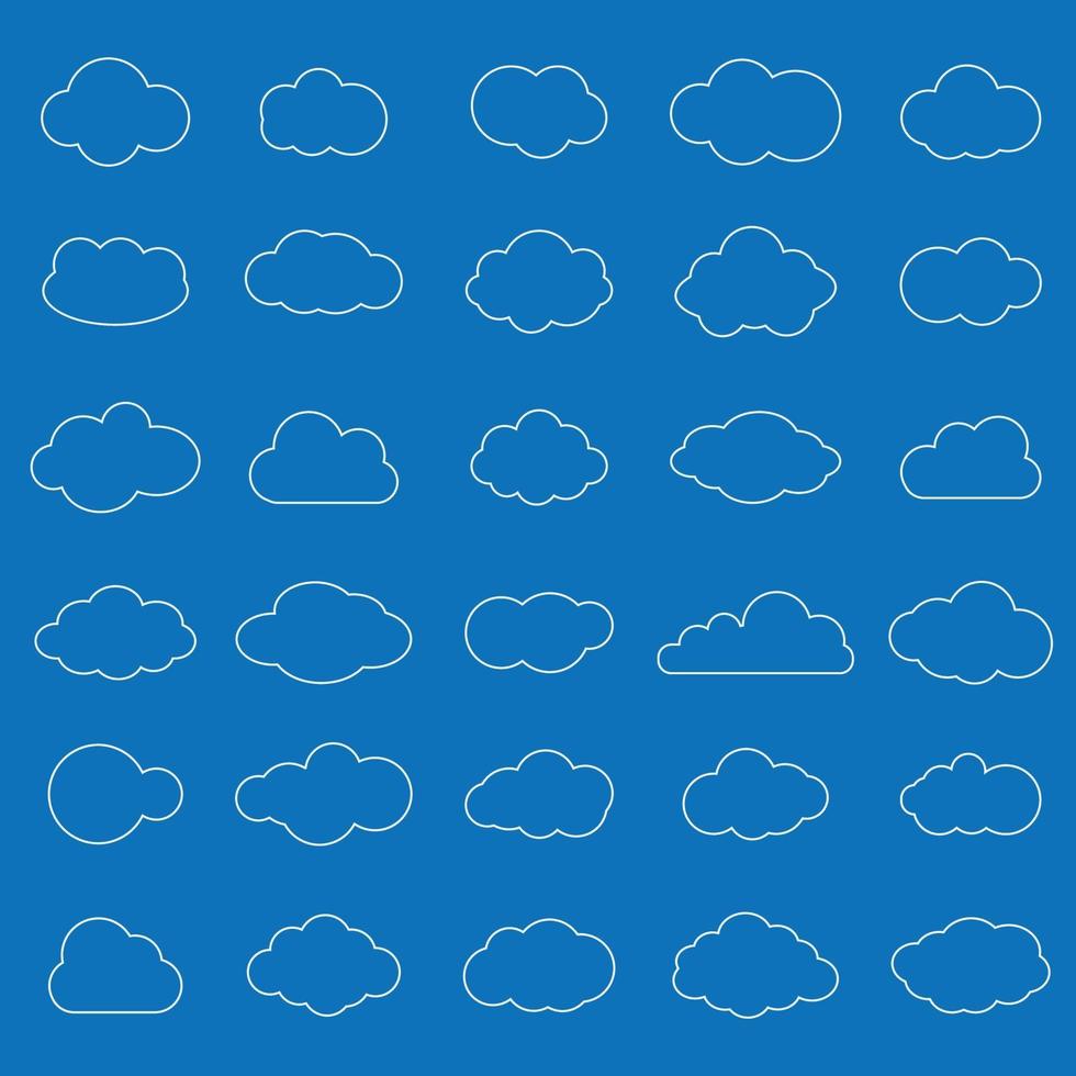 Set of white cloud line icons in blue background.Cloud symbol for your web site design, logo, app, UI. Vector illustration, EPS10.