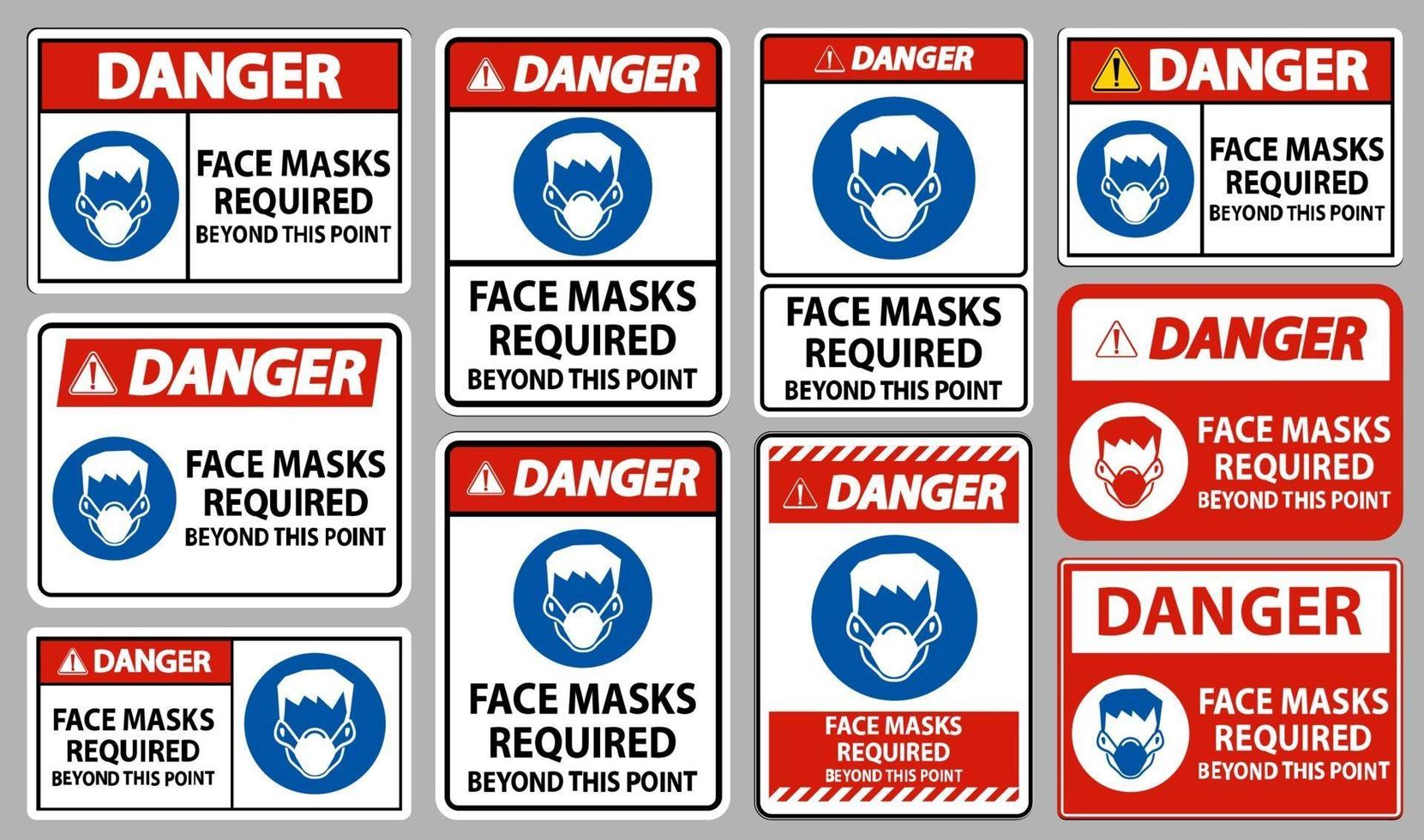 Máscaras de peligro requeridas más allá de este punto firmar aislar sobre fondo blanco. vector