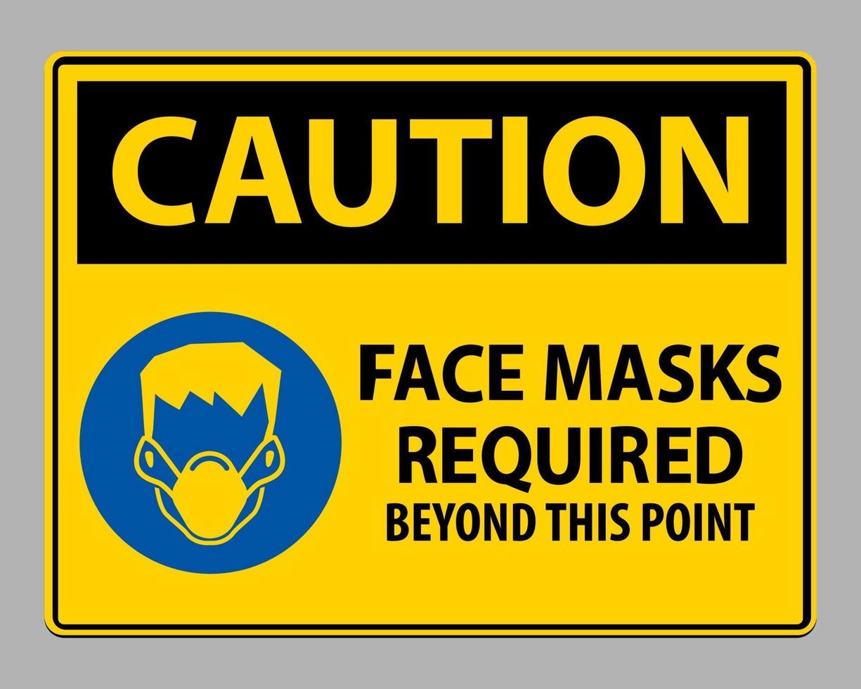 Caution Face Masks Required Beyond This Point Sign Isolate On White Background vector