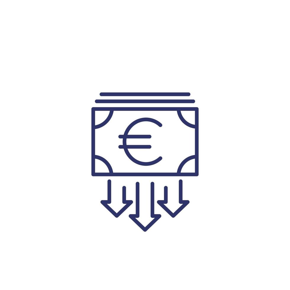Reducir costos icono de línea con euro, vector