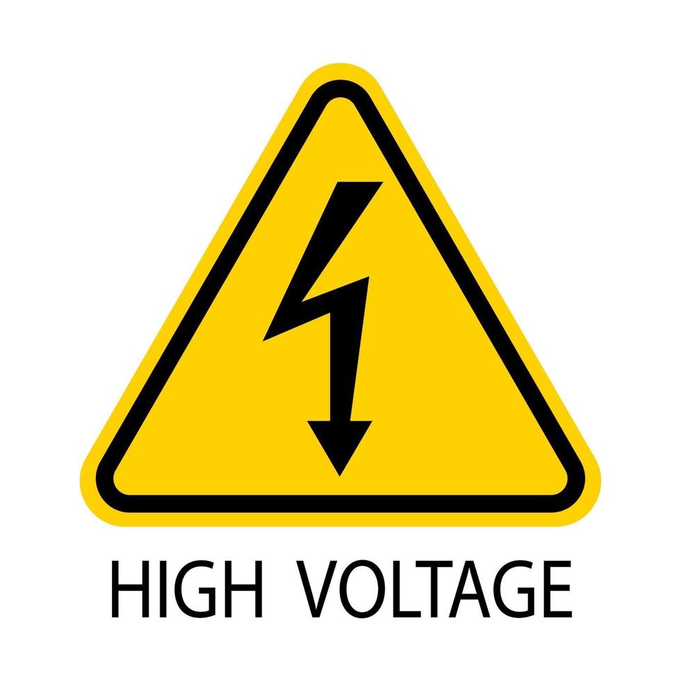 High Voltage Sign.Black arrow isolated in yellow triangle on white background.Warning icon. Vector illustration