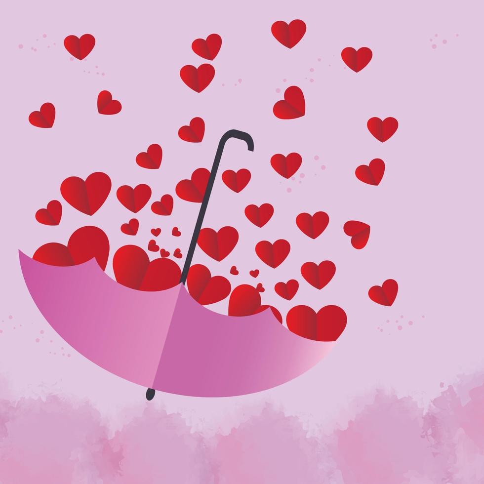 Red heart is in a beautiful pink umbrella on pink background vector