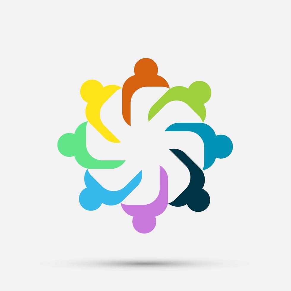 teamworking embracing eight people. Eight people in a circle. vector