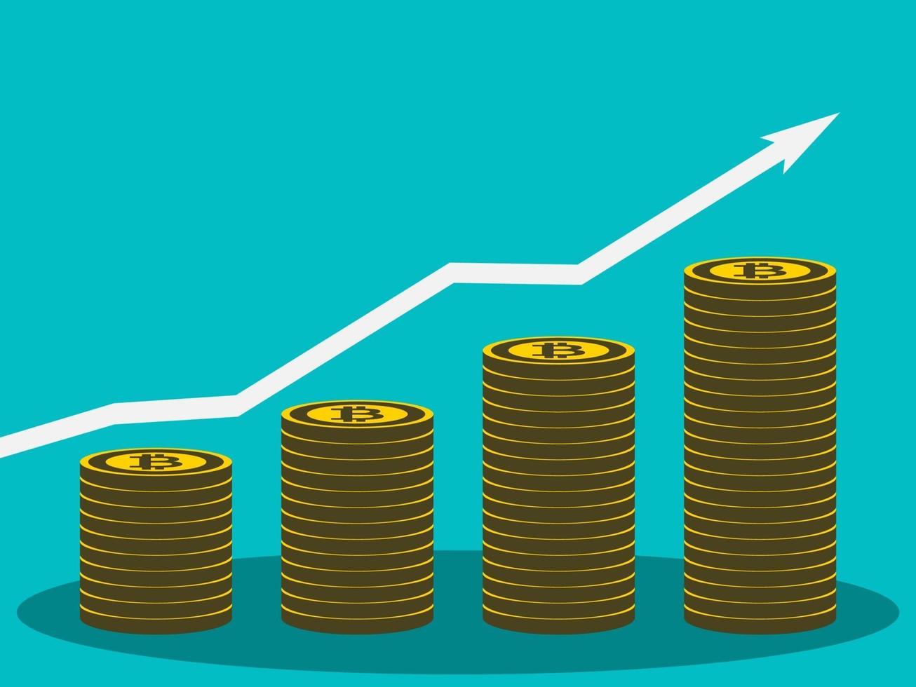 Gráfico de crecimiento del concepto de bitcoin empresarial sobre fondo de bitcoin medalla vector