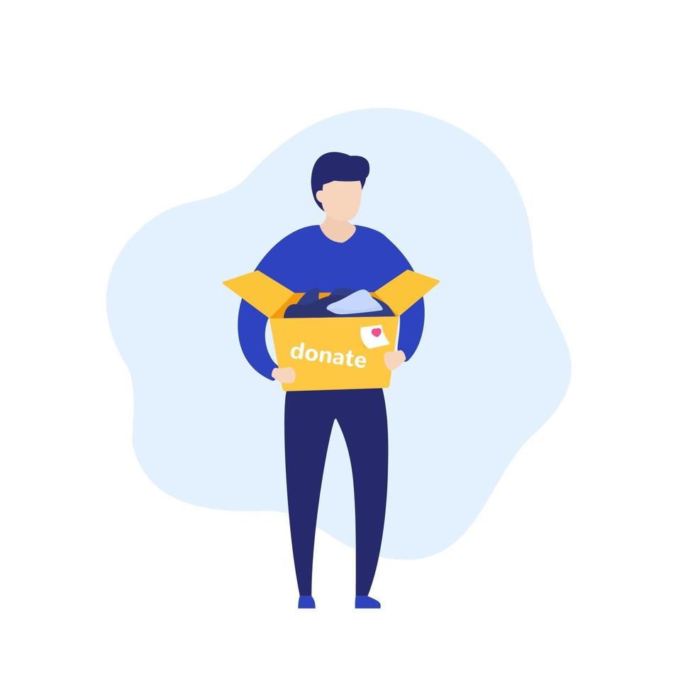 donation concept, man with box, vector