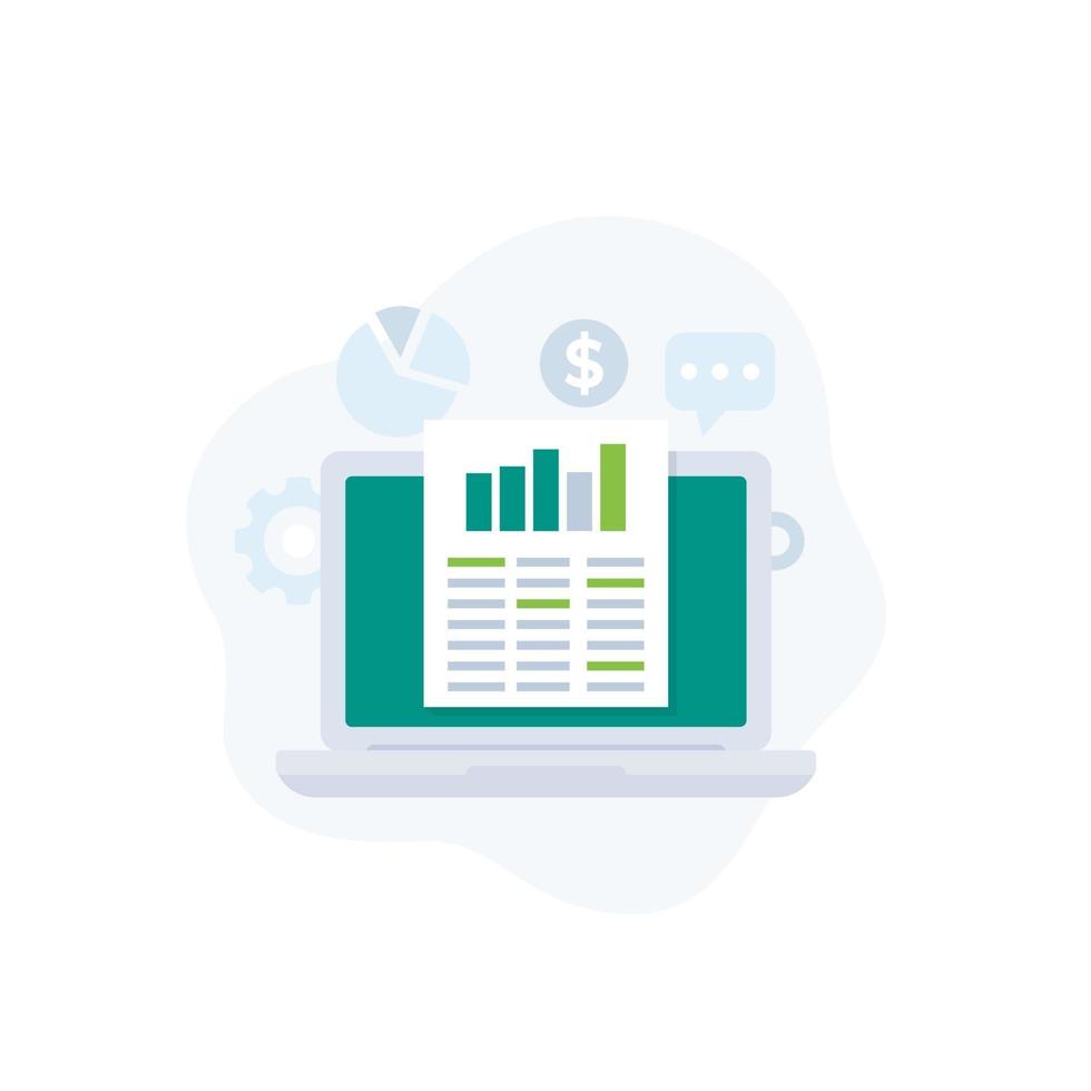 Data analytics, business intelligence and spreadsheet vector icon