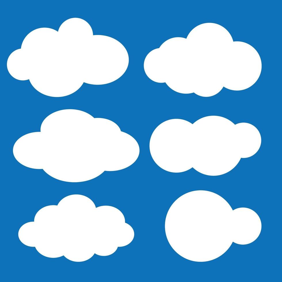 icono de vector de nube establece color blanco sobre fondo azul. colección de ilustraciones planas de cielo para web. ilustración vectorial