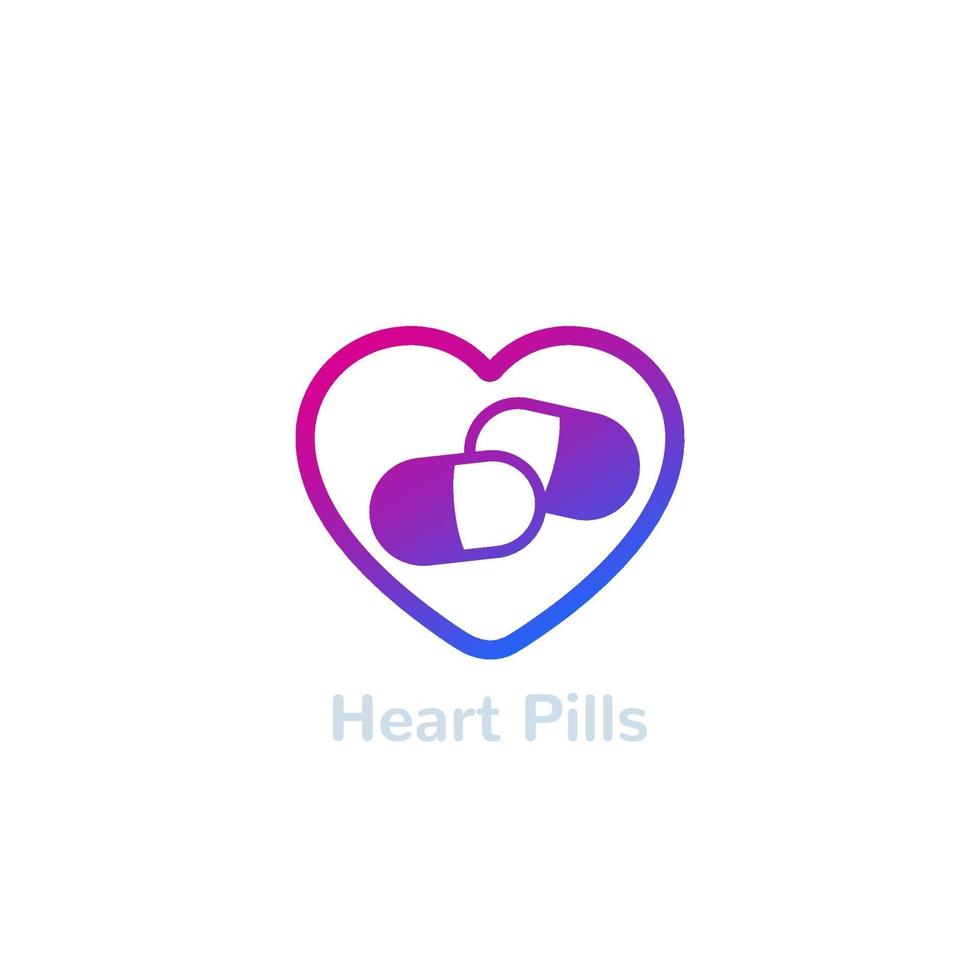 Heart pills logo, pharmacy and medicine vector