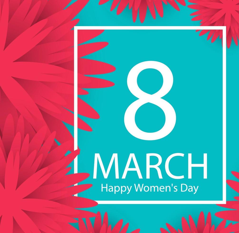 8 March holiday background with paper cut Frame Flowers. Happy Women's Day. Trendy Design Template. Vector illustration.