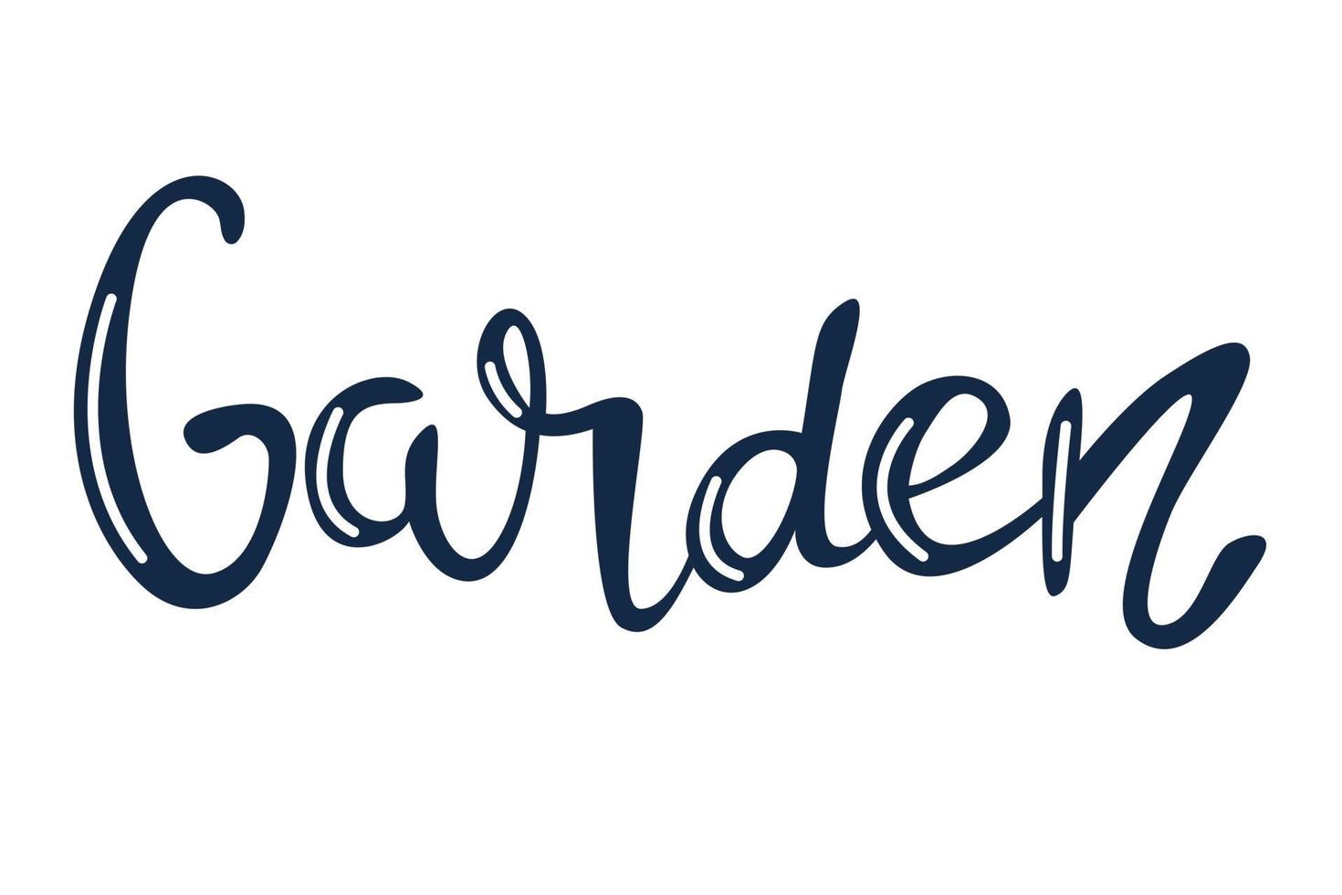 jardín, vector hand lettering en azul con reflejos blancos sobre un fondo blanco