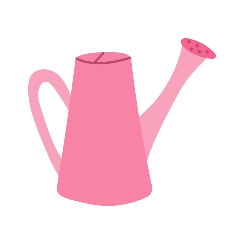 Pink garden watering can on a white background. Vector simple illustration in flat style, icon