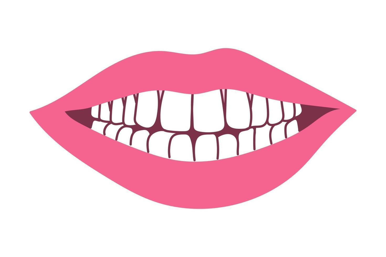 A woman's smile, bright lips, healthy white teeth. Vector image in a flat style on a white background