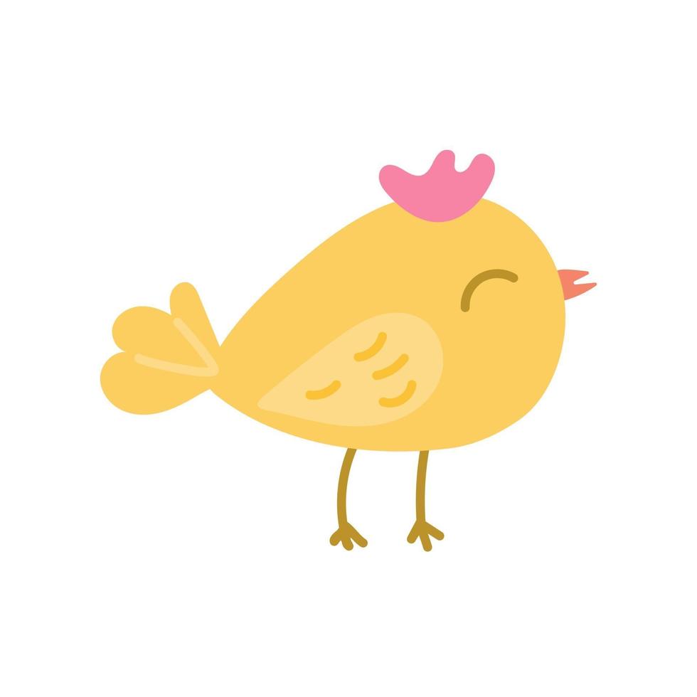 Cute yellow chicken on a white background. Vector illustration in flat style, icon