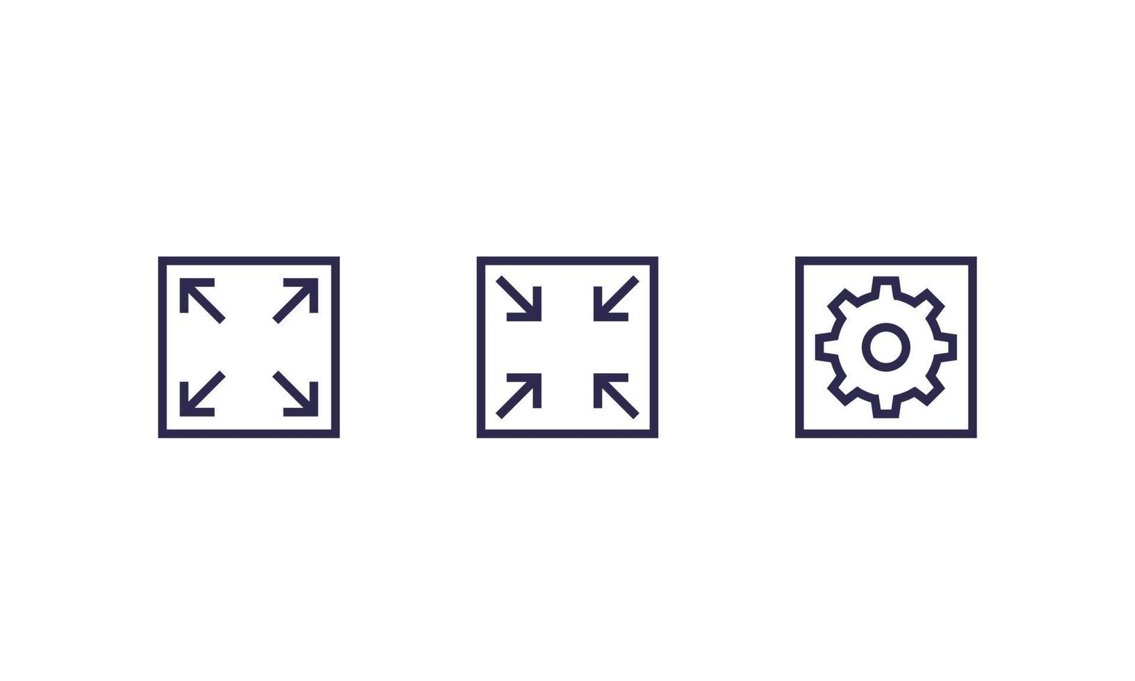 enlarge, reduce and settings, line icons vector