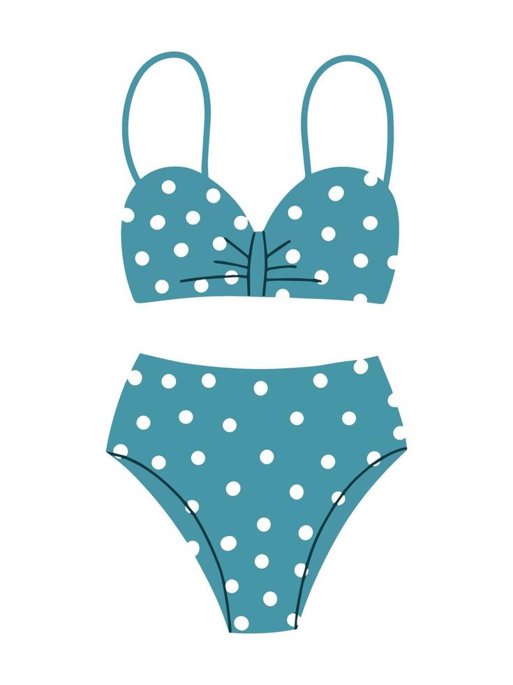 Womens two-piece swimsuit with polka dot print. A swimsuit in a retro style. Vector Flat Illustration