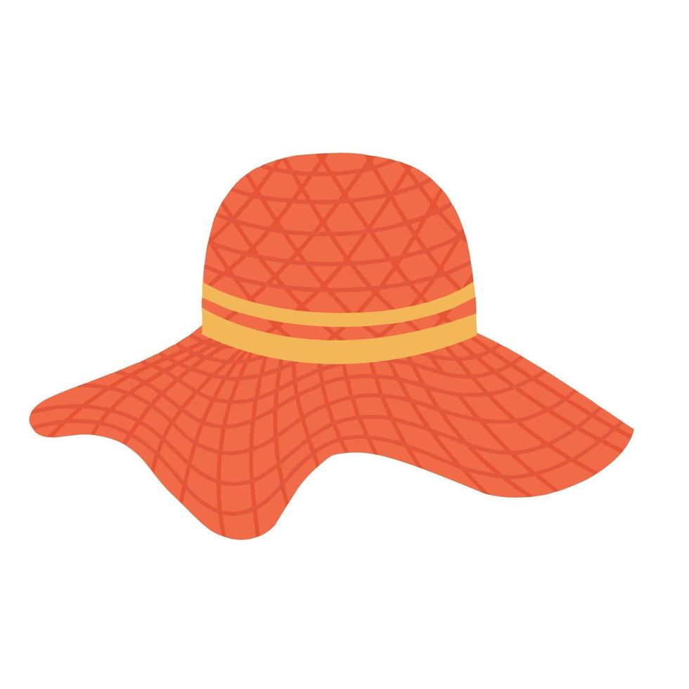 Women's hat with a wide brim. Summer headdress. A wide-brimmed hat. Vector illustration in a flat cartoon style.