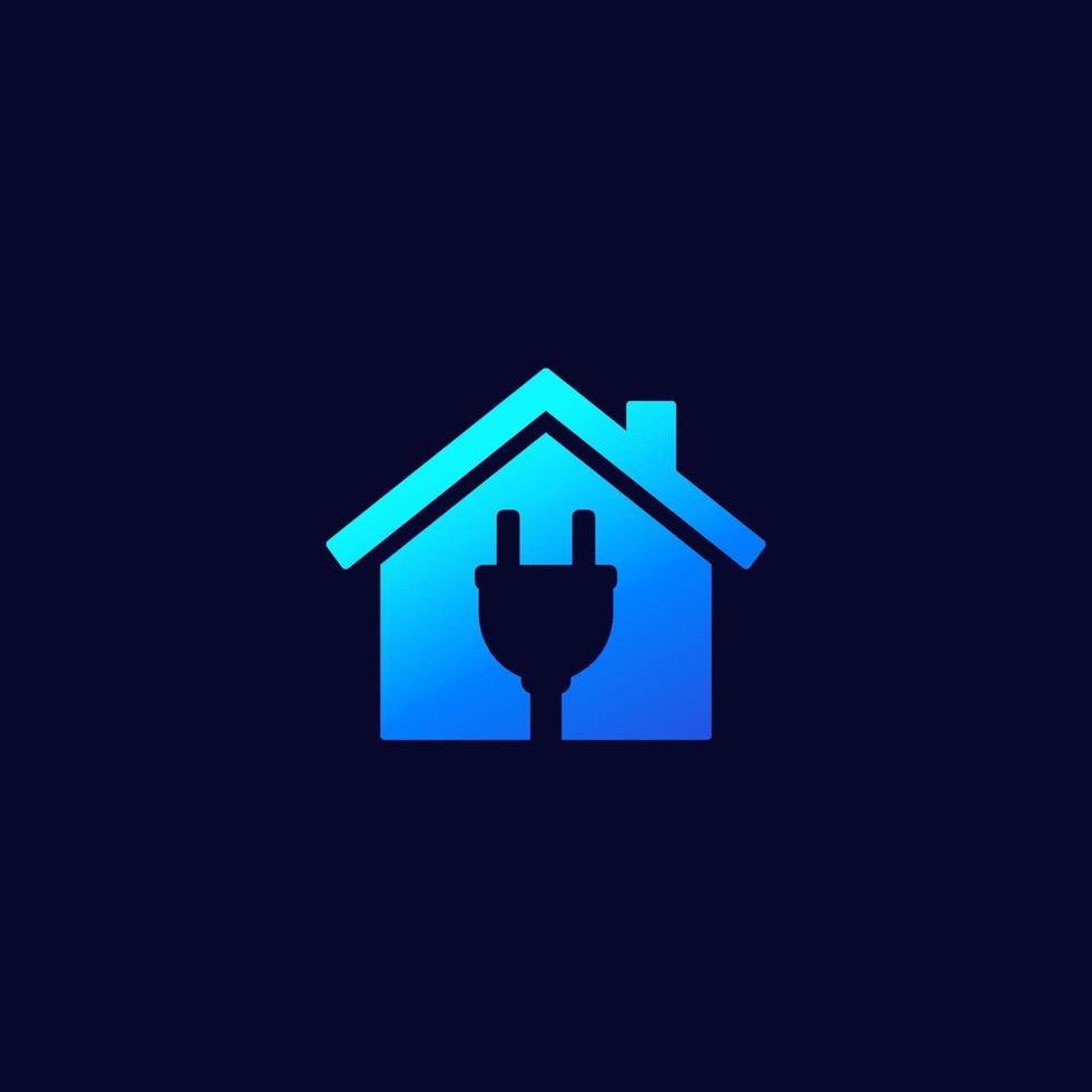 electricity icon, house and electric plug, vector logo