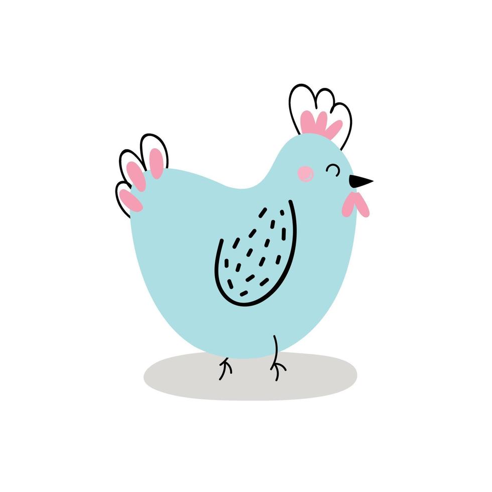 Cute chicken isolated on white background. Easter chicken. Design for Easter. Flat cartoon vector illustration