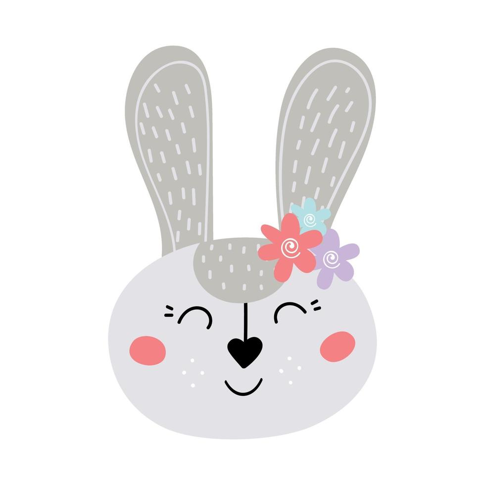 Cute grey Easter bunny. Flat vector illustration