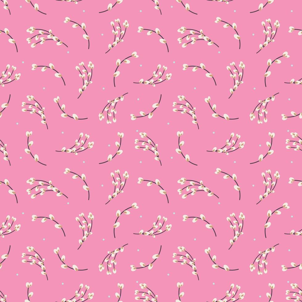 Willow twigs seamless pattern. Easter holiday background. Design for paper, textile, scrapbooking, printing. Vector flat illustration