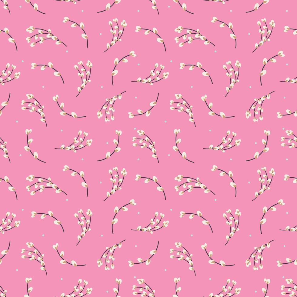 Willow twigs seamless pattern. Easter holiday background. Design for paper, textile, scrapbooking, printing. Vector flat illustration