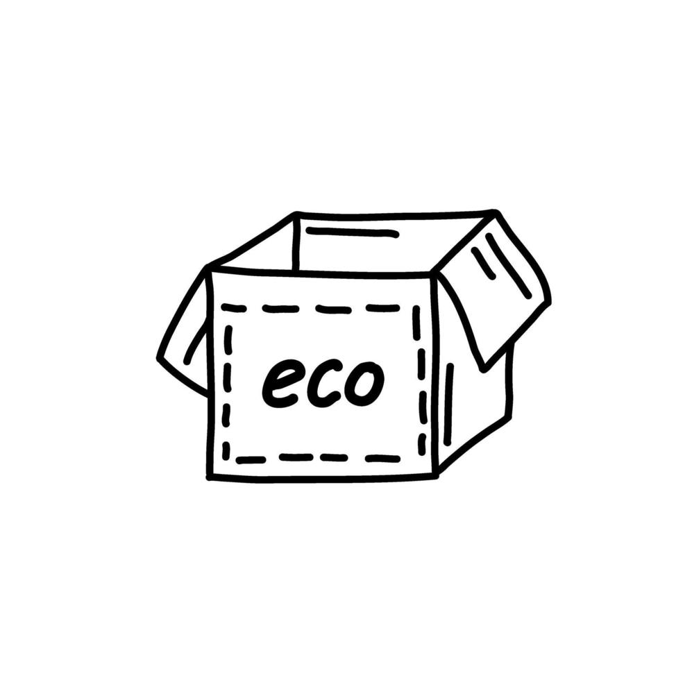 hand-drawn cardboard box isolated on white background. Organic. paper eco-friendly box. Vector illustration in doodle style