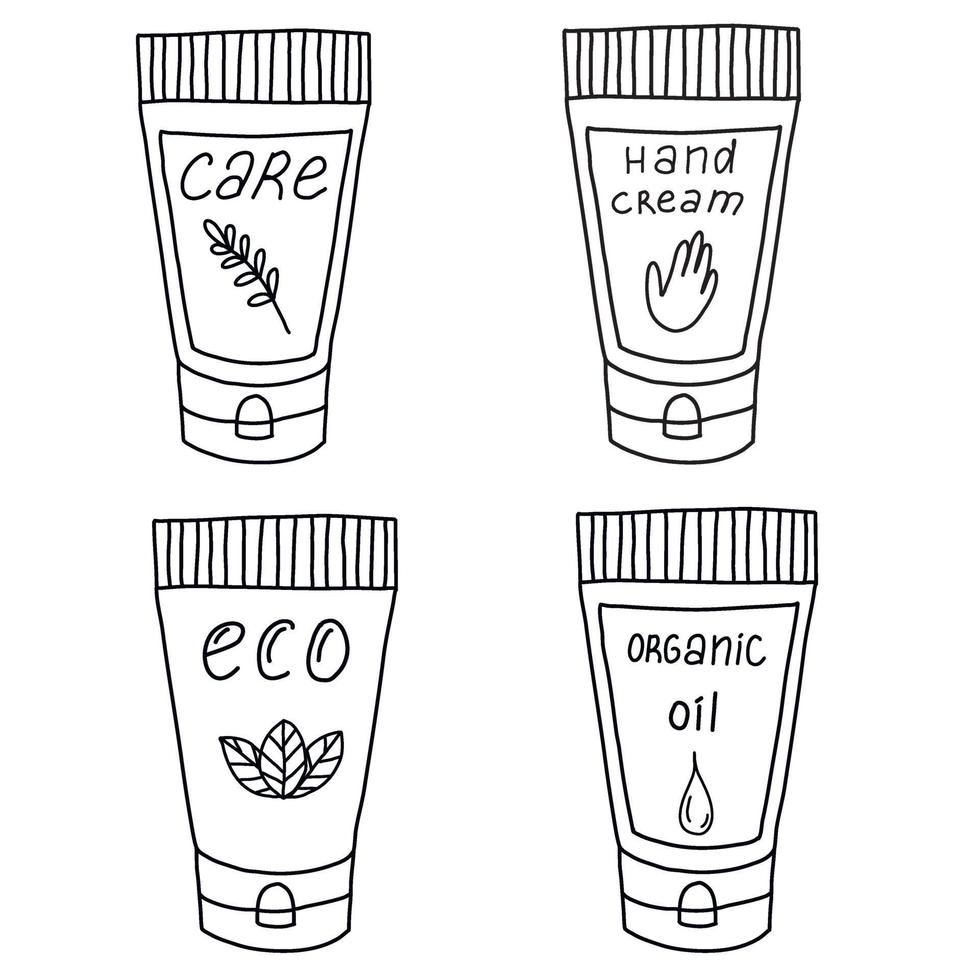 A set of eco-cosmetics.Hand-drawn vector illustration